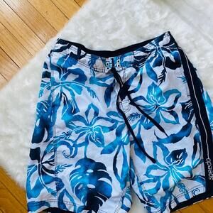 Speedo Blue and White Swim Trunks with Elastic Waistband
